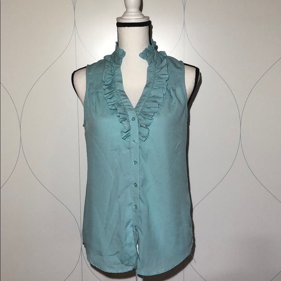 NY&Co ruffle button down tank blouse blue Small